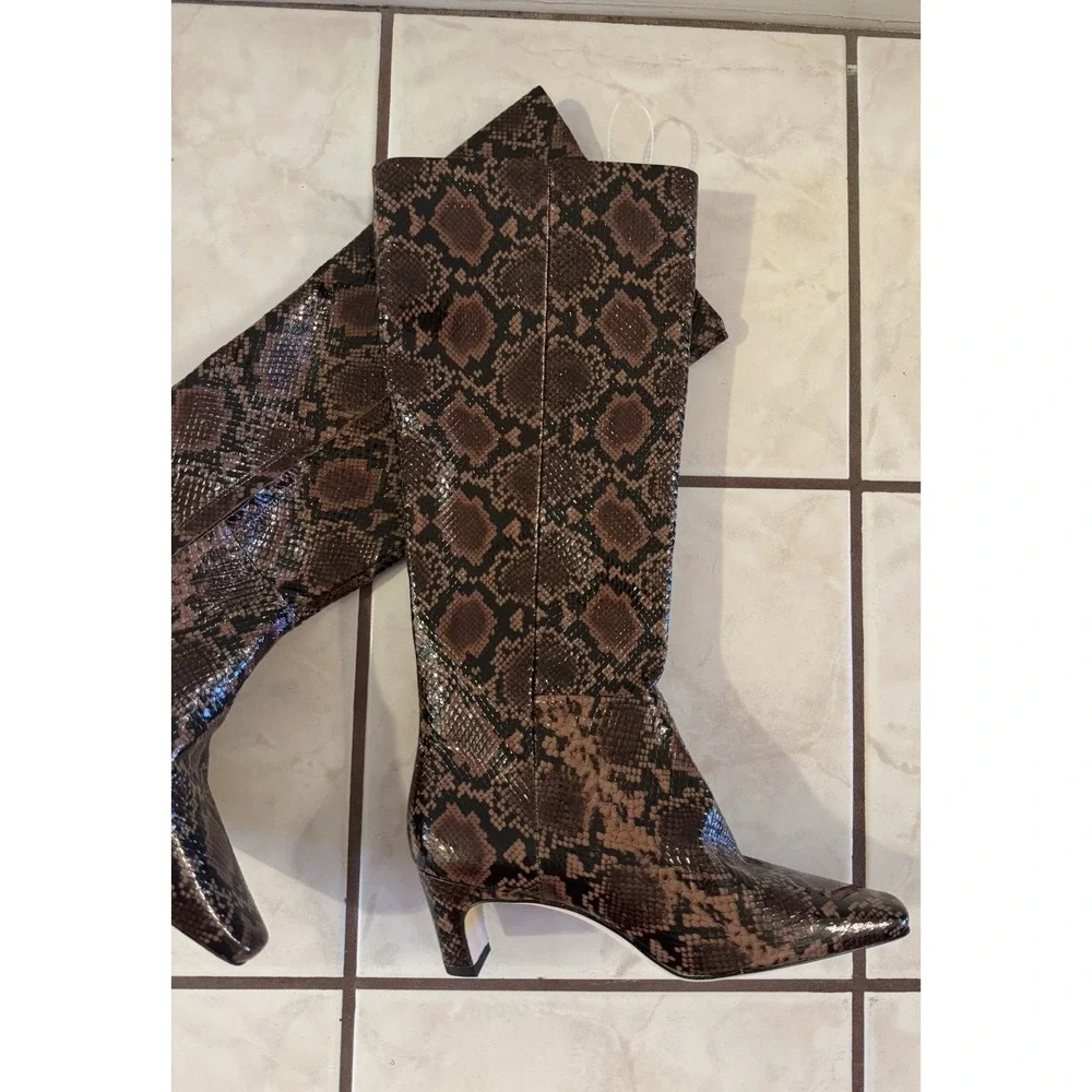 NWOB Antonio Melani Brown Python Snake Print Patent Leather‎ Boots Zip Sz 8M